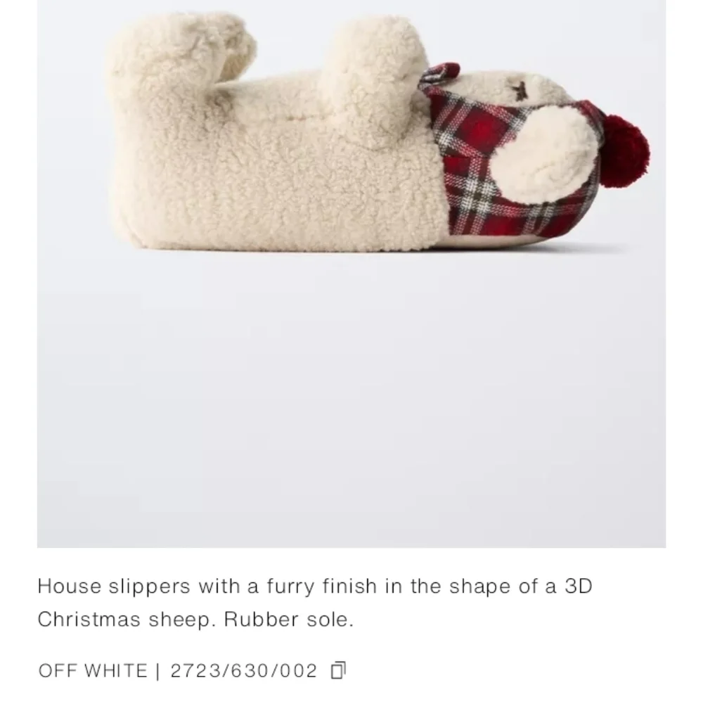 Zara Sheep Plush House Slippers in Cream with Red Plaid Accents